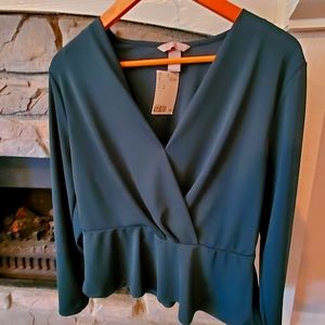 NWT H&M Dark Green peplum blouse - Size M